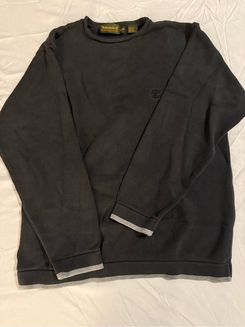 Timberland Men's Olive Green Crewneck Sweater with Contrast Trim